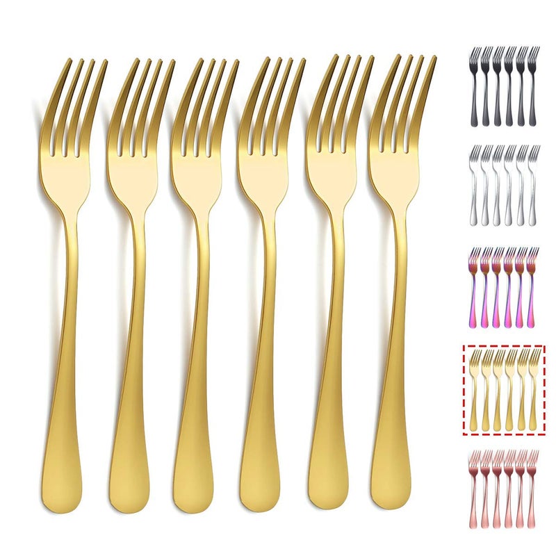 Kyraton Gold Dinner Forks - 6 Piece Set, Stainless Steel, 8.17 Inch, Titanium Plated Wedding Silverware - Image 1